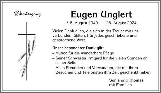 Traueranzeige von Eugen Unglert von Allgäuer Zeitung,Kempten