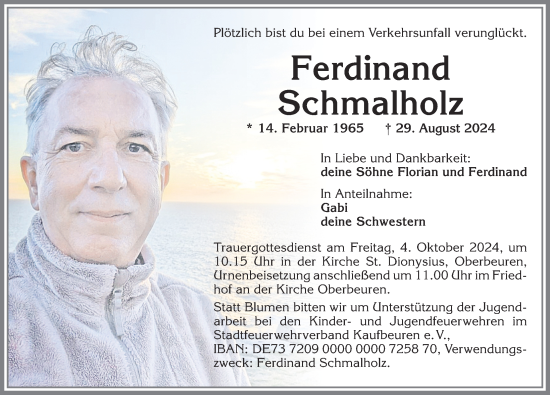 Traueranzeige von Ferdinand Schmalholz von Allgäuer Zeitung, Marktoberdorf
