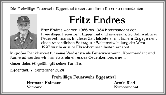Traueranzeige von Fritz Endres von Allgäuer Zeitung, Kaufbeuren/Buchloe