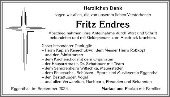 Traueranzeige von Fritz Endres von Allgäuer Zeitung, Kaufbeuren/Buchloe