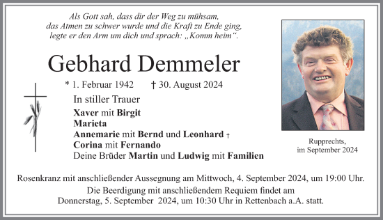Traueranzeige von Gebhard Demmeler von Allgäuer Zeitung, Marktoberdorf