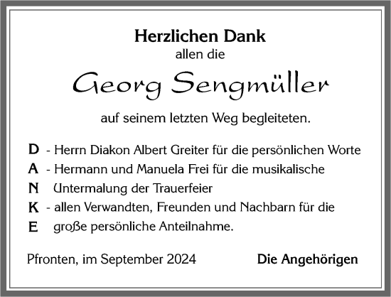 Traueranzeige von Georg Sengmüller von Allgäuer Zeitung, Füssen