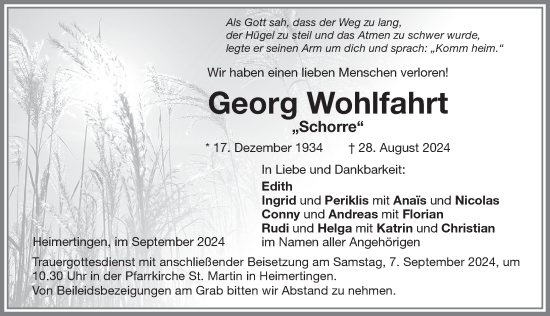 Traueranzeige von Georg Wohlfahrt von Memminger Zeitung