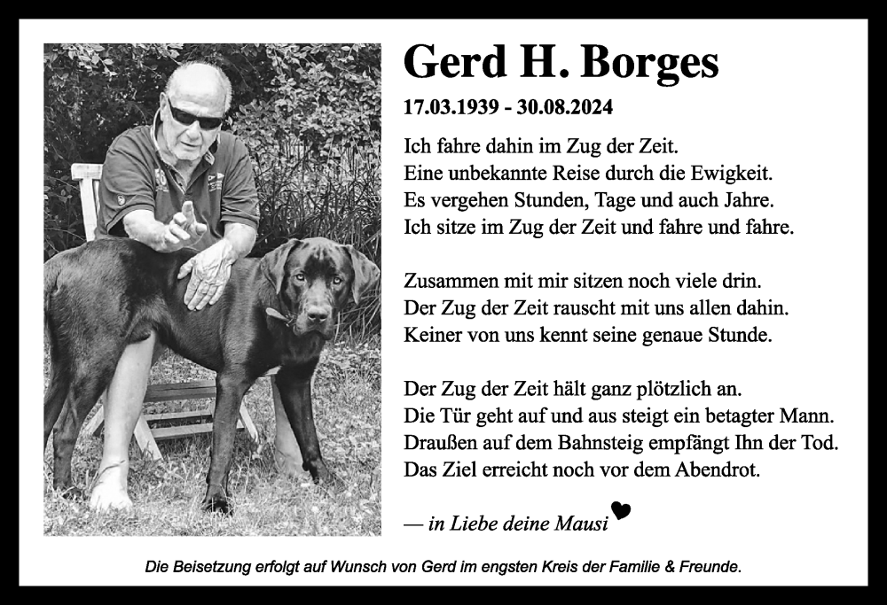  Traueranzeige für Gerd H. Borges vom 14.09.2024 aus Allgäuer Zeitung, Marktoberdorf