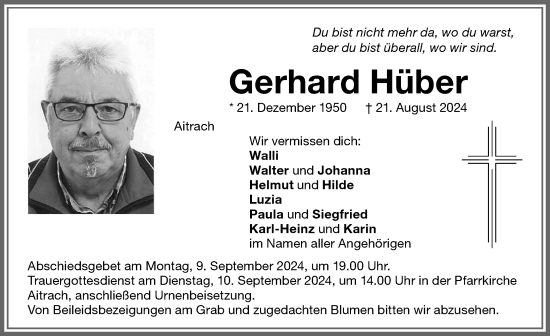 Traueranzeige von Gerhard Hüber von Memminger Zeitung