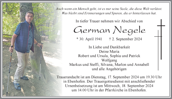 Traueranzeige von German Negele von Allgäuer Zeitung, Marktoberdorf