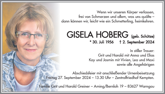 Traueranzeige von Gisela Hoberg von Allgäuer Zeitung,Kempten