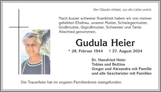 Traueranzeige von Gudula Heier von Allgäuer Anzeigeblatt