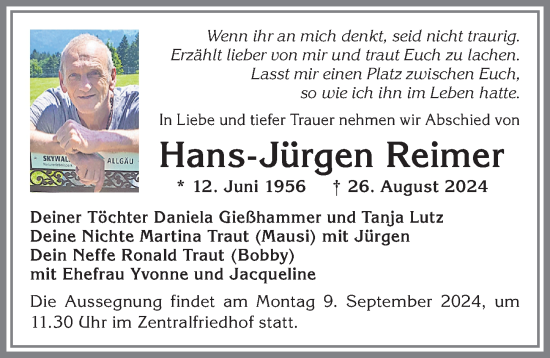 Traueranzeige von Hans-Jürgen Reimer von Allgäuer Zeitung,Kempten