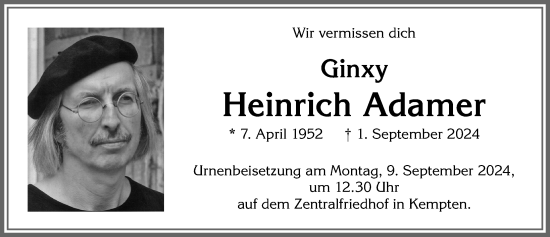 Traueranzeige von Heinrich Adamer von Allgäuer Zeitung,Kempten