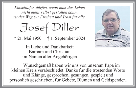 Traueranzeige von Josef Diller von Allgäuer Zeitung, Marktoberdorf