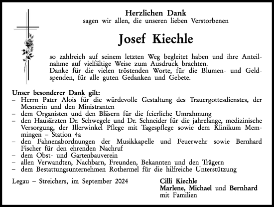 Traueranzeige von Josef Kiechle von Memminger Zeitung