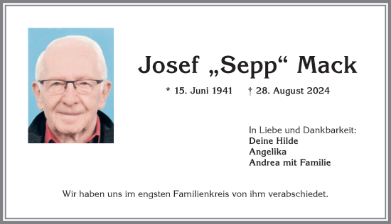 Traueranzeige von Josef Mack von Allgäuer Anzeigeblatt