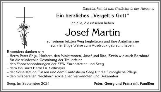 Traueranzeige von Josef Martin von Allgäuer Zeitung, Füssen