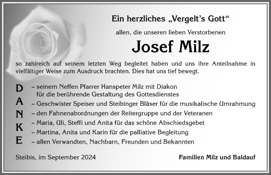 Traueranzeige von Josef Milz von Allgäuer Anzeigeblatt
