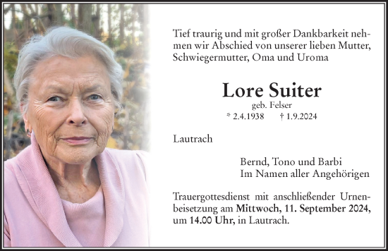 Traueranzeige von Lore Suiter von Memminger Zeitung
