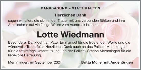 Traueranzeige von Lotte Wiedmann von Memminger Zeitung