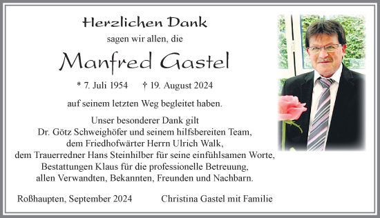 Traueranzeige von Manfred Gastel von Allgäuer Zeitung, Füssen