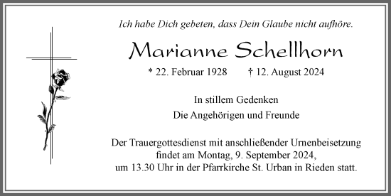 Traueranzeige von Marianne Schellhorn von Allgäuer Zeitung, Füssen