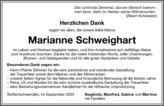 Traueranzeige von Marianne Schweighart von Memminger Zeitung