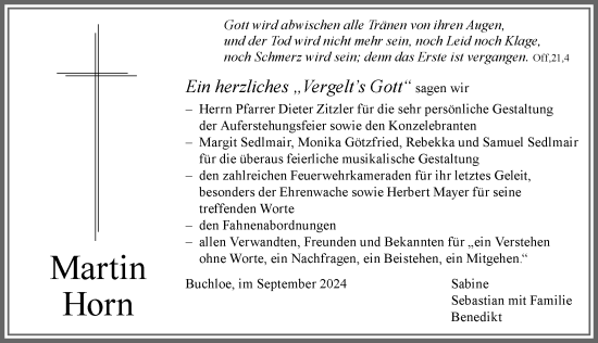 Traueranzeige von Martin Horn von Allgäuer Zeitung, Kaufbeuren/Buchloe