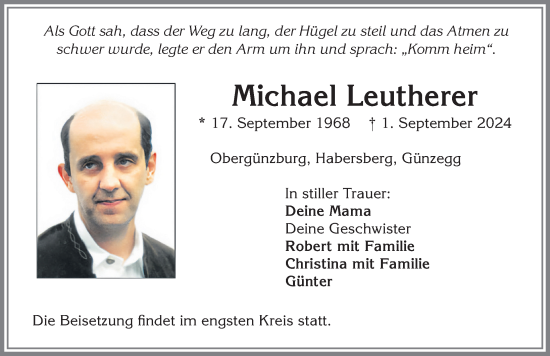 Traueranzeige von Michael Leutherer von Allgäuer Zeitung, Marktoberdorf