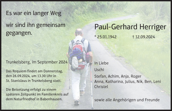 Traueranzeige von Paul-Gerhard Herriger von Memminger Zeitung