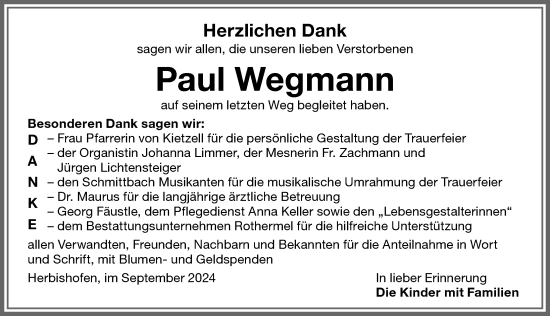 Traueranzeige von Paul Wegmann von Memminger Zeitung