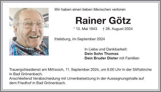 Traueranzeige von Rainer Götz von Memminger Zeitung