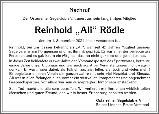 Traueranzeige von Reinhold Rödle von Memminger Zeitung