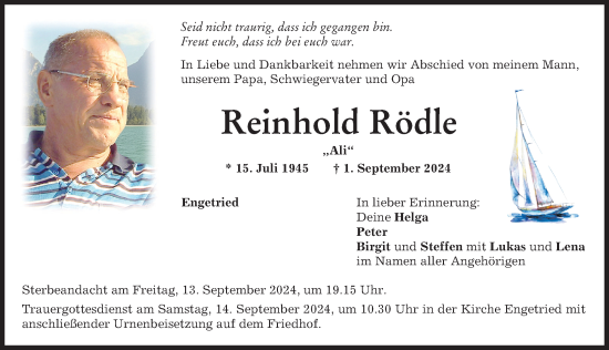 Traueranzeige von Reinhold Rödle von Memminger Zeitung