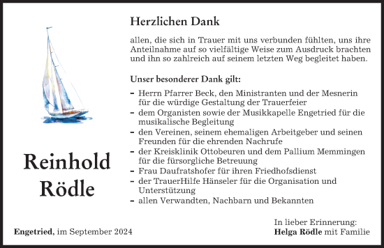 Traueranzeige von Reinhold Rödle von Allgäuer Zeitung, Marktoberdorf