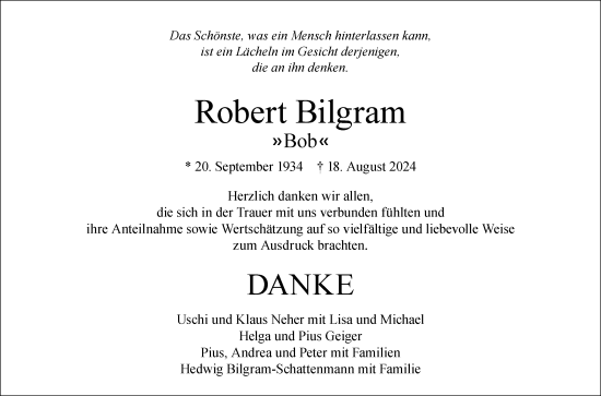Traueranzeige von Robert Bilgram von Memminger Zeitung
