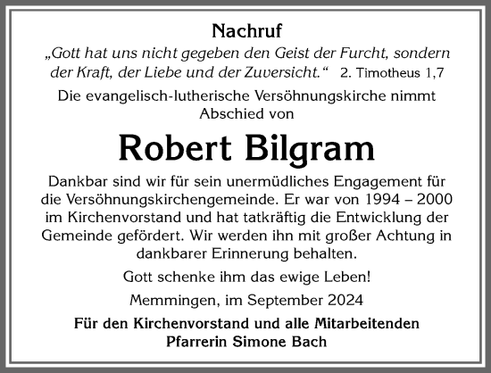 Traueranzeige von Robert Bilgram von Memminger Zeitung