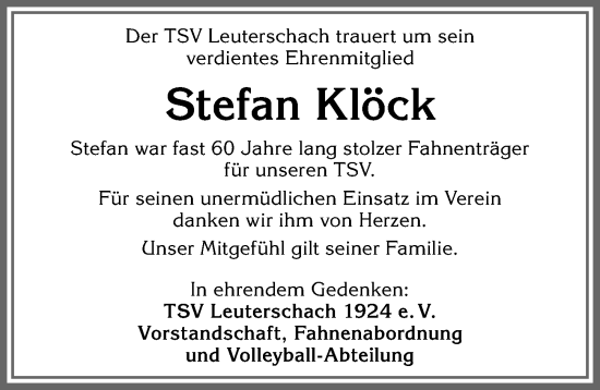 Traueranzeige von Stefan Klöck von Allgäuer Zeitung, Marktoberdorf