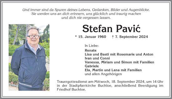 Traueranzeige von Stefan Pavic von Augsburger Allgemeine, Landsberger Tagblatt