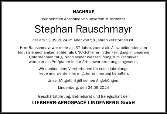 Traueranzeige von Stephan Rauschmayr von Der Westallgäuer