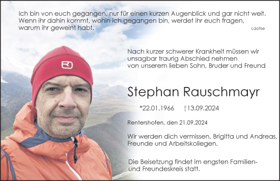 Traueranzeige von Stephan Rauschmayr von Der Westallgäuer