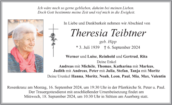 Traueranzeige von Theresia Teibtner von Allgäuer Zeitung, Marktoberdorf