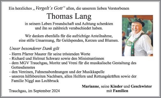 Traueranzeige von Thomas Lang von Allgäuer Zeitung, Füssen
