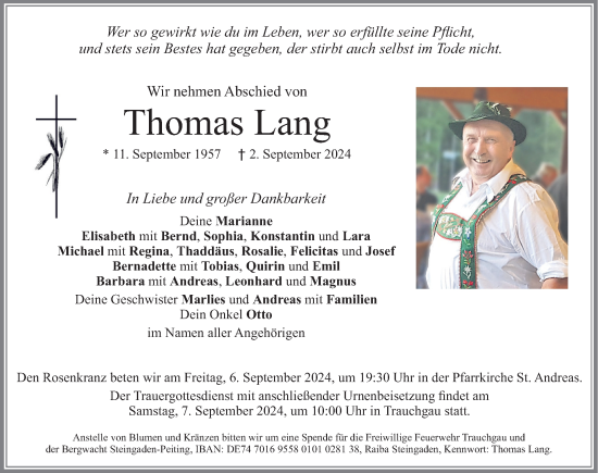 Traueranzeige von Thomas Lang von Allgäuer Zeitung, Füssen