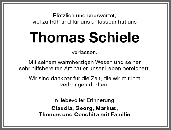 Traueranzeige von Thomas Schiele von Memminger Zeitung