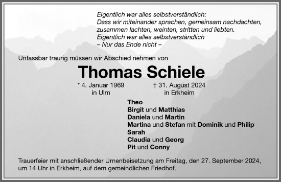 Traueranzeige von Thomas Schiele von Memminger Zeitung