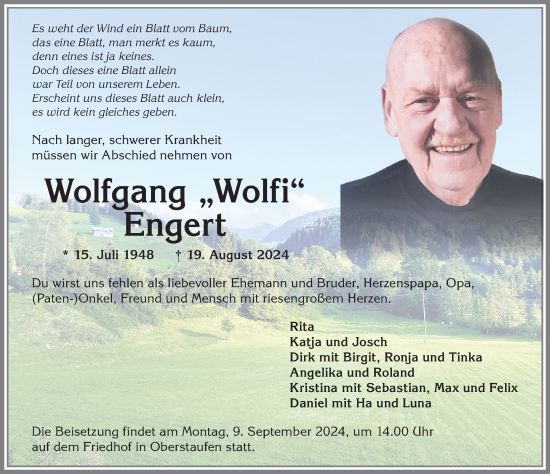 Traueranzeige von Wolfgang Engert von Allgäuer Anzeigeblatt