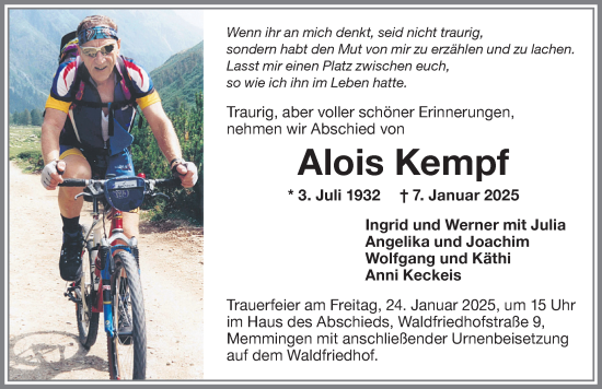 Traueranzeige von Alois Kempf von Memminger Zeitung