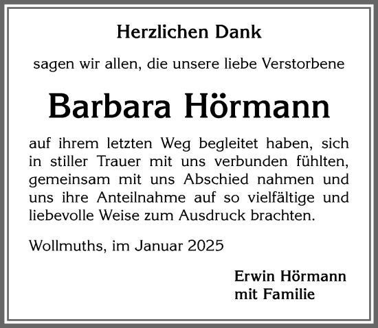 Traueranzeige von Barbara Hörmann von Allgäuer Anzeigeblatt