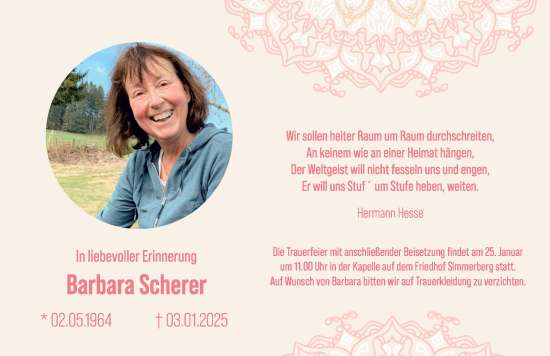 Traueranzeige von Barbara Scherer von Der Westallgäuer