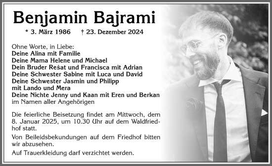 Traueranzeige von Benjamin Bajrami von Allgäuer Zeitung, Kaufbeuren/Buchloe