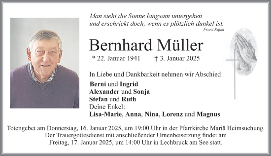 Traueranzeige von Bernhard Müller von Allgäuer Zeitung, Füssen