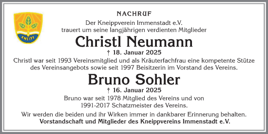 Traueranzeige von Bruno Sohler von Allgäuer Anzeigeblatt